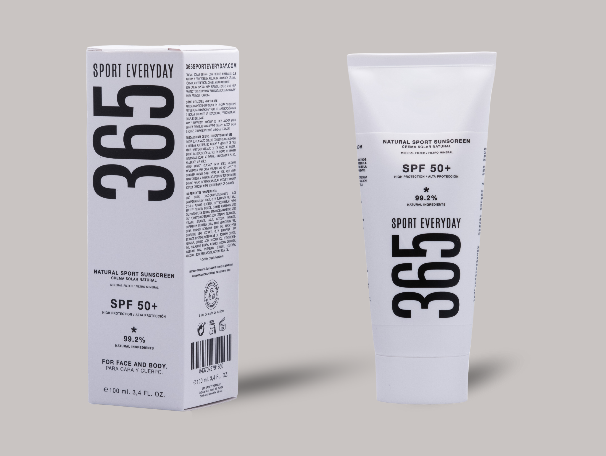 365 SportEveryDay es el protector solar deportivo natural con FACTOR 50+ de alta protección, filtro solar mineral natural y un 99.2% de ingredientes naturales de los cuales un 58% de procedencia ecológica.